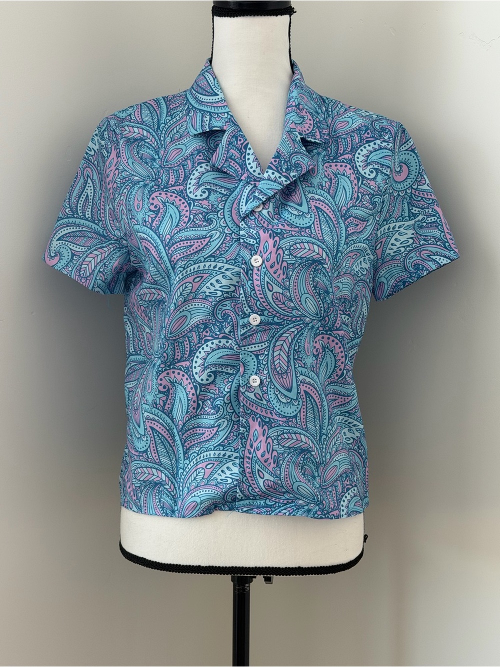 Vintage Blue and Pink Paisley Button-Down Shirt